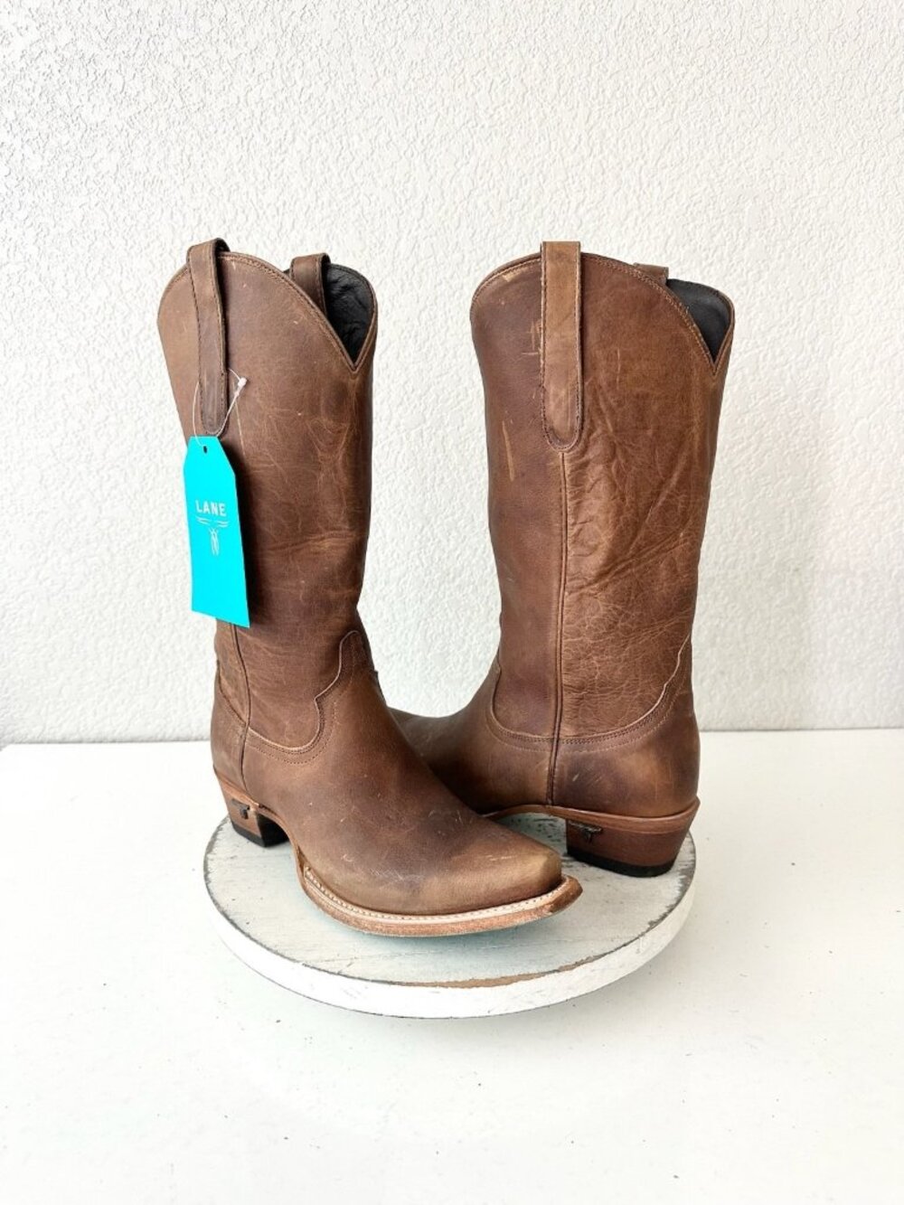 Lane EMMA JANE Brown Cowboy Boots Western Cowgirl Mid Calf Tall Snip Toe 8.5